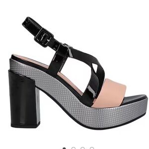 Italian Designer Pollini Patent Platform Chunky Sandals Size 38, 7.5